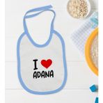Bk Kids I Love Adana Tasarımlı Mavi Bebek Mama Önlüğü - Model 1 - 0 - 2 Yaş - Beyaz