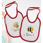 Bk Kids Kişiye Özel Isimli 2’li Kırmızı Mama Önlüğü-7 - 0 - 2 Yaş - Beyaz