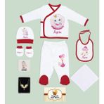 Bk Kids Kişiye Özel Kırmızı Yeni Doğan Hastane Çıkışı, Anneye Hediye, Zirkon Taşlı Melek Kolye, 9 Parça Bebek Hediye Seti-2 - Renkli