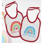 Bk Kids Little Sister ve Brother Tasarımlı 2’li Kırmızı Mama Önlüğü-1 - Altın - 0 - 2 Yaş
