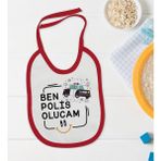 Bk Kids Polis Olucam Tasarımlı Kırmızı Bebek Mama Önlüğü-1 - 0 - 2 Yaş - Beyaz