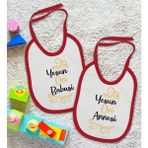 Bk Kids Yesun Oni Annesi ve Babasi Tasarımlı 2’li Kırmızı Mama Önlüğü-1 - Altın - 0 - 2 Yaş