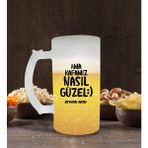 BK Kişiye Özel Ama Kafamız Nasıl Güzel Tasarımlı Buzlu Cam Bira Bardağı 50CL-1