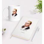 Bk Kişiye Özel Atatürk Temalı Beyaz Defter Kalem Kupa Seti-12