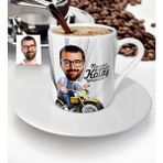 BK Kişiye Özel Bay Motorcu Karikatür Türk Kahvesi Fincanı - 1 - Beyaz