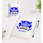 BK Kişiye Özel Benim Babam Adam Gibi Adam Tasarımlı Beyaz Defter Kalem Kupa Seti - Model 1