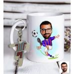 BK Kişiye Özel Bordo-Mavi Futbolcu Karikatür ve Formalı Metal Anahtarlık Hediye Seti - Beyaz