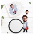 BK Kişiye Özel Erkek Acil Tıp Teknisyeni Karikatürlü Beyaz Kupa ve Ahşap Bardak Altlığı