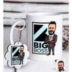 Bk Kişiye Özel Erkek Big Boss Karikatürlü Beyaz Kupa Ve Anahtarlık Hediye Seti-1