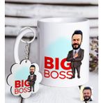 BK Kişiye Özel Erkek Big Boss Karikatürlü Beyaz Kupa ve Anahtarlık Hediye Seti-2