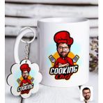 BK Kişiye Özel Erkek Chef Karikatürlü Beyaz Kupa ve Anahtarlık Hediye Seti-11