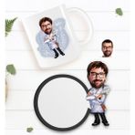 BK Kişiye Özel Erkek Kasap Karikatürlü Beyaz Kupa ve Ahşap Bardak Altlığı Hediye Seti-1