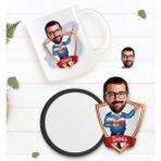 BK Kişiye Özel Erkek Öğretmen Karikatürlü Beyaz Kupa ve Ahşap Bardak Altlığı Hediye Seti-2