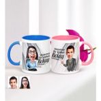 BK Kişiye Özel Ikili Nihayetinde Karikatürlü Mavi Pembe Kupa Set