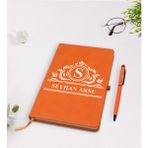 BK Kişiye Özel Isimli Turuncu Termo Deri Defter Kalem Seti Model 12