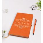 BK Kişiye Özel Isimli Turuncu Termo Deri Defter Kalem Seti Model 9