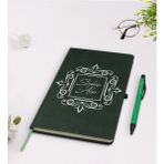BK Kişiye Özel Isimli Yeşil Termo Deri Defter Kalem Seti Model 1 - Koyu Siyah