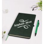 BK Kişiye Özel Isimli Yeşil Termo Deri Defter Kalem Seti Model 5 - Koyu Siyah