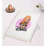 BK Kişiye Özel Kadın Aşçı Karikatürlü Beyaz Defter ve Kalem Hediye Seti-2
