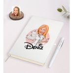 BK Kişiye Özel Kadın Aşçı Karikatürlü Beyaz Defter ve Kalem Hediye Seti-3