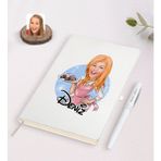 BK Kişiye Özel Kadın Aşçı Karikatürlü Beyaz Defter ve Kalem Hediye Seti-4