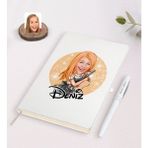 BK Kişiye Özel Kadın Kuaför Karikatürlü Beyaz Defter ve Kalem Hediye Seti-2