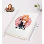 BK Kişiye Özel Kadın Kuaför Karikatürlü Beyaz Defter ve Kalem Hediye Seti-3