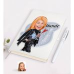 BK Kişiye Özel Kadın Moda Ikonu Karikatürlü Beyaz Defter ve Kalem Hediye Seti-4