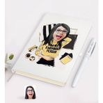 BK Kişiye Özel Kadın Moda Ikonu Karikatürlü Beyaz Defter ve Kalem Hediye Seti-6