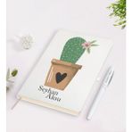 BK Kişiye Özel Kaktüs Tasarımlı Beyaz Defter + Kalem Seti-6