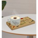 BK Kişiye Özel Modern Art Tasarımlı Doğal Ahşap Tabaklı Seramik Fincan Sunum Seti Model 20