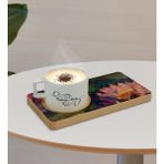 BK Kişiye Özel Modern Art Tasarımlı Doğal Ahşap Tabaklı Seramik Fincan Sunum Seti Model 21