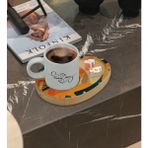 BK Kişiye Özel Modern Art Tasarımlı Doğal Ahşap Tabaklı Türk Kahvesi Fincanı Sunum Seti Model 7 - Beyaz