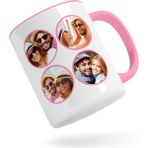 Bk Kişiye Özel Oval 4 Fotoğraflı Pembe Kupa Bardak-1 - Beyaz - Pembe