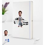 BK Kişiye Özel Plakalı Erkek Fiat Egea Karikatürlü Beyaz Termo Deri Defter 16X24CM Model 1