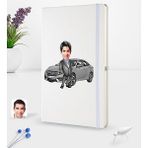 BK Kişiye Özel Plakalı Erkek Honda Civic Karikatürlü Beyaz Termo Deri Defter 16X24CM Model 1