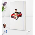 BK Kişiye Özel Plakalı Erkek Hyundai I20 Karikatürlü Beyaz Termo Deri Defter 16X24CM Model 1