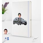 BK Kişiye Özel Plakalı Erkek Mazda Rx-8 Karikatürlü Beyaz Termo Deri Defter 16X24CM Model 1