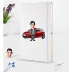 BK Kişiye Özel Plakalı Erkek Seat Leon Fr Karikatürlü Beyaz Termo Deri Defter 16X24CM Model 2