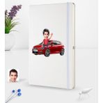 BK Kişiye Özel Plakalı Erkek Seat Leon Frkarikatürlü Beyaz Termo Deri Defter 16X24CM Model 1