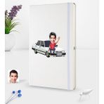 BK Kişiye Özel Plakalı Erkek Tofaş Doğan Slx Karikatürlü Beyaz Termo Deri Defter 16X24CM Model 1