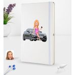 BK Kişiye Özel Plakalı Kadın Mazda Rx-8 Karikatürlü Beyaz Termo Deri Defter 16X24CM Model 1