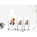 BK Kişiye Özel Renkli Baskılı Atatürk Temalı 2'li Rakı Bardağı ve Karaf Seti-12