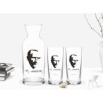 BK Kişiye Özel Renkli Baskılı Atatürk Temalı 2'li Rakı Bardağı ve Karaf Seti-23