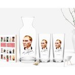 BK Kişiye Özel Renkli Baskılı Atatürk Temalı Ikili Rakı Bardağı Karaf ve Cep Kitabı Hediye Seti-15
