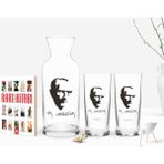 BK Kişiye Özel Renkli Baskılı Atatürk Temalı Ikili Rakı Bardağı Karaf ve Cep Kitabı Hediye Seti-23