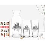 BK Kişiye Özel Renkli Baskılı City Tasarımlı Ikili Rakı Bardağı Karaf ve Cep Kitabı Hediye Seti-1