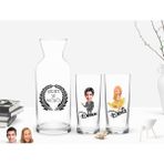 BK Kişiye Özel Renkli Baskılı Erkek ve Kadın Karikatürlü 2'li Rakı Bardağı ve Karaf Seti-7