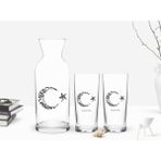 BK Kişiye Özel Renkli Baskılı Kaligrafi Atatürk Tasarımlı İkili Rakı Bardağı ve Karaf Seti-1