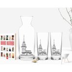 BK Kişiye Özel Renkli Baskılı Kız Kulesi Tasarımlı Ikili Rakı Bardağı Karaf ve Cep Kitabı Hediye Seti-1